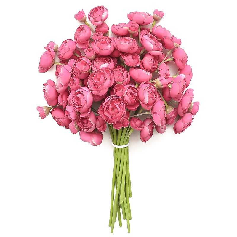Floroom Ranunculus Artificial Flowers 18 Pcs Fuchsia Faux Silk Mini Ranunculus Bulk Fake Wedding Filler Flowers for DIY Hot Pink Bouquets, Centerpieces, Bridal Shower Decorations & Arrangements - Image 1