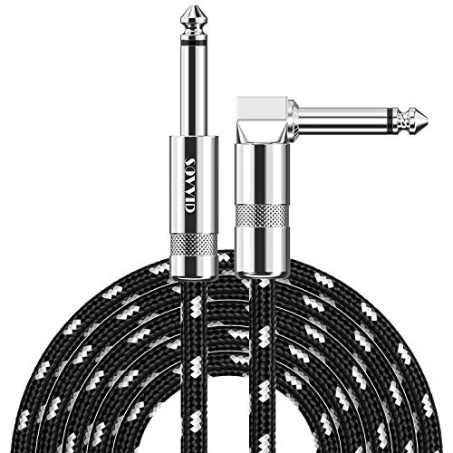 Sovvid 10FT Instrument Cable - Electric Guitar & Bass Cable with Right Angle 1/4 Inch Connector, Black & White - Image 1