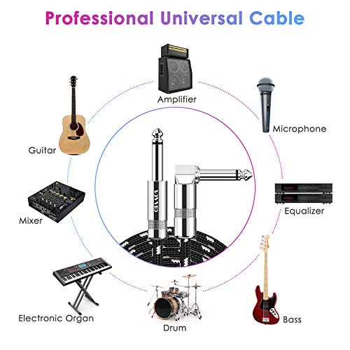 Sovvid 10FT Instrument Cable - Electric Guitar & Bass Cable with Right Angle 1/4 Inch Connector, Black & White - Image 2