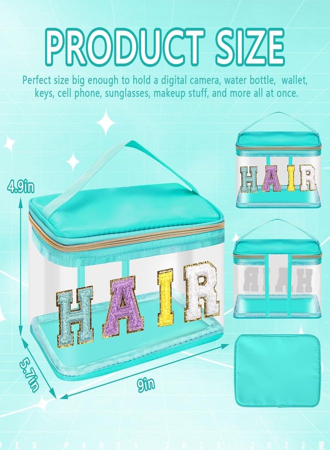 حقيبة مكياج شفافة أنيقة من إيكيموت، حقيبة شعر، حقيبة مستحضرات تجميل من الشنيل للنساء والفتيات، حقيبة يد لتخزين أدوات الزينة مصنوعة من النايلون والبولي فينيل كلوريد، حقيبة سفر شفافة مقاومة للماء بسحاب ومقبض (شعر، أخضر) - Image 2