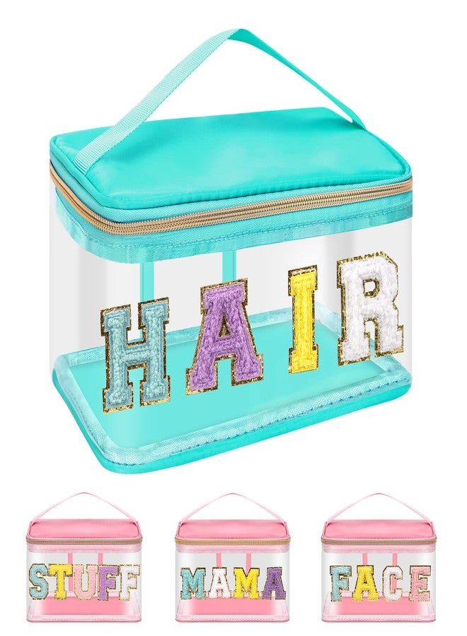 حقيبة مكياج شفافة أنيقة من إيكيموت، حقيبة شعر، حقيبة مستحضرات تجميل من الشنيل للنساء والفتيات، حقيبة يد لتخزين أدوات الزينة مصنوعة من النايلون والبولي فينيل كلوريد، حقيبة سفر شفافة مقاومة للماء بسحاب ومقبض (شعر، أخضر) - Image 1