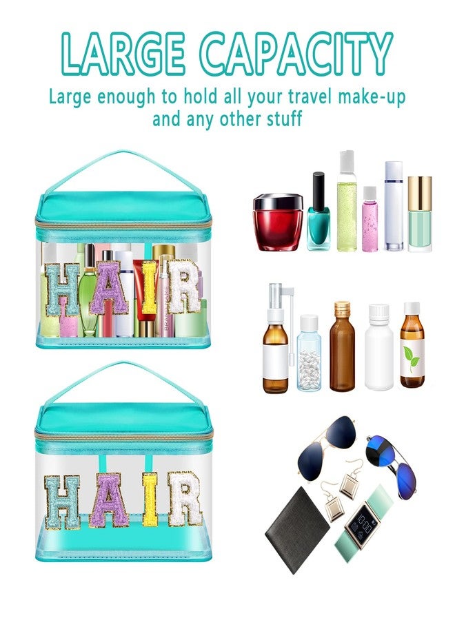 حقيبة مكياج شفافة أنيقة من إيكيموت، حقيبة شعر، حقيبة مستحضرات تجميل من الشنيل للنساء والفتيات، حقيبة يد لتخزين أدوات الزينة مصنوعة من النايلون والبولي فينيل كلوريد، حقيبة سفر شفافة مقاومة للماء بسحاب ومقبض (شعر، أخضر) - Image 4