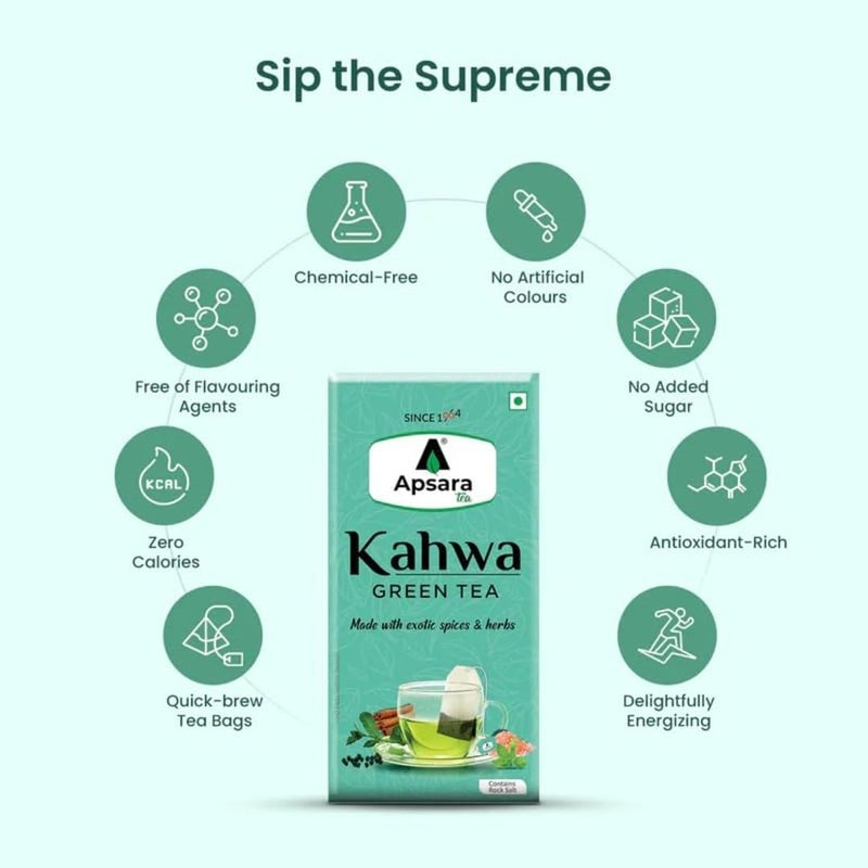 APSARA Detoxifying Kahwa Green Tea - 100 Tea Bags, Spiced Kashmiri Desi Kahwa Green Tea, Immunity Booster, Blended with Rock Salt, Tulsi, Cardamom, Cinnamon, Black Pepper, Ashwagandha Tea - Image 4