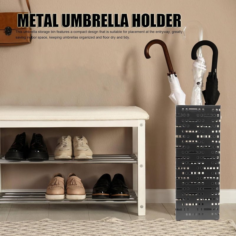 Metal Standing Umbrella Holder, Entryway Umbrella Storage Organizer Bin with Hollow Design, Powder Coated Rustproof Umbrella Bucket for Home Hotel Office - Image 5