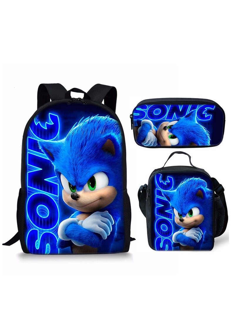 Sonic Cartoon Anime Student Backpack Three-Piece Set 29*42*16cm