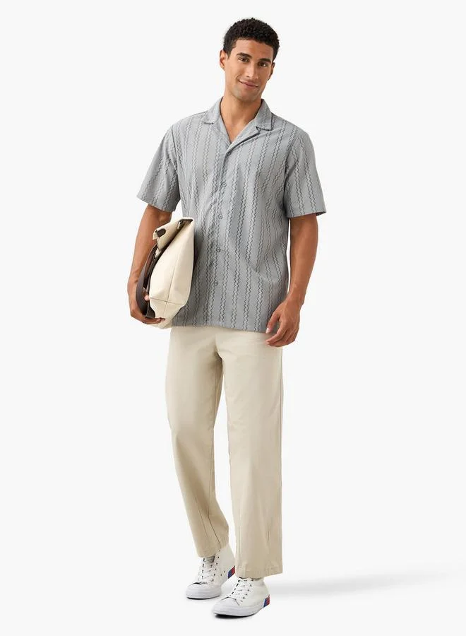 Splash FAV Regular Fit Lace Textured Shirt with Camp Collar and Short Sleeves