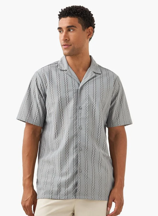 Splash FAV Regular Fit Lace Textured Shirt with Camp Collar and Short Sleeves