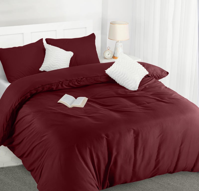 Utopia Bedding Duvet Cover with Pillow cases Double  Soft Microfibre Polyester  Bedding Quilt Cover Set Burgundy