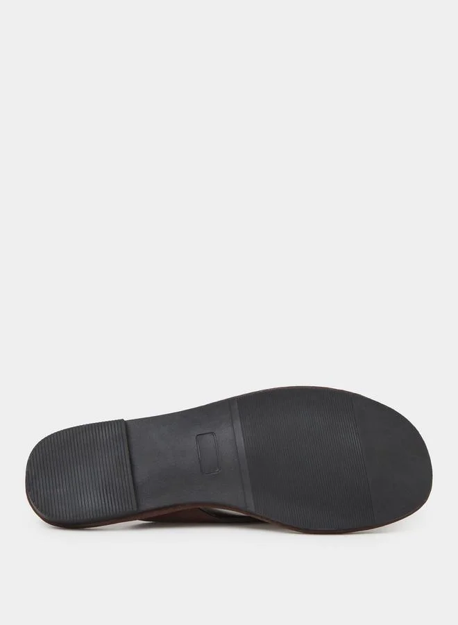 Styli  Brown Flat Flip-Flops with Gold Tone Metallic Detail for Women | Best Price UAE