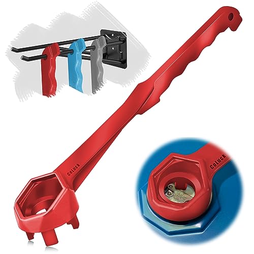 CoLuck Bung Wrench 55 Gallon Drum, 3-in-1 Drum Wrench Upgraded, Aluminum Barrel Opener Tool for Opening 10 15 20 30 55 Gallon Drum, Fits 2" and 3/4" Bung Cap Red - Image 1