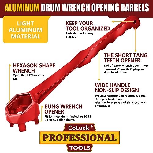 CoLuck Bung Wrench 55 Gallon Drum, 3-in-1 Drum Wrench Upgraded, Aluminum Barrel Opener Tool for Opening 10 15 20 30 55 Gallon Drum, Fits 2" and 3/4" Bung Cap Red - Image 2