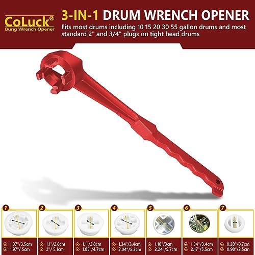 CoLuck Bung Wrench 55 Gallon Drum, 3-in-1 Drum Wrench Upgraded, Aluminum Barrel Opener Tool for Opening 10 15 20 30 55 Gallon Drum, Fits 2" and 3/4" Bung Cap Red - Image 5