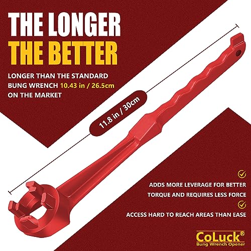 CoLuck Bung Wrench 55 Gallon Drum, 3-in-1 Drum Wrench Upgraded, Aluminum Barrel Opener Tool for Opening 10 15 20 30 55 Gallon Drum, Fits 2" and 3/4" Bung Cap Red - Image 4