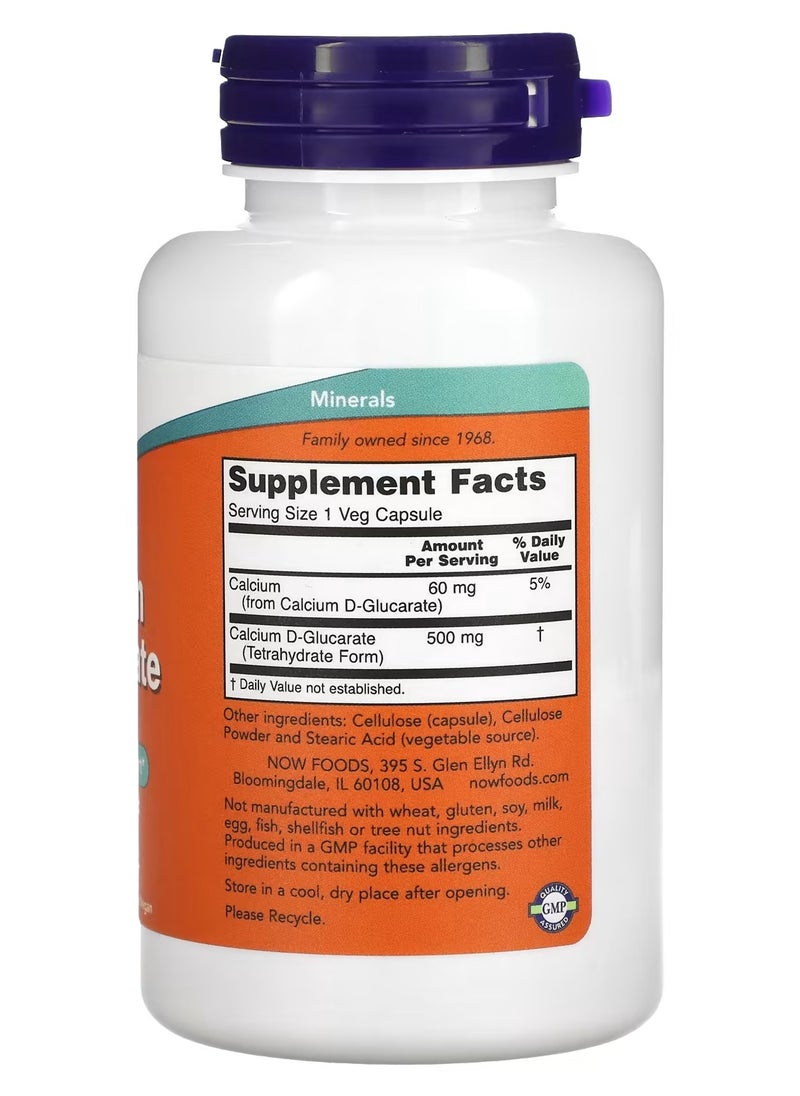 now - NOW , Calcium D-Glucarate, 500 mg, 90 Veg Capsules - Image 1