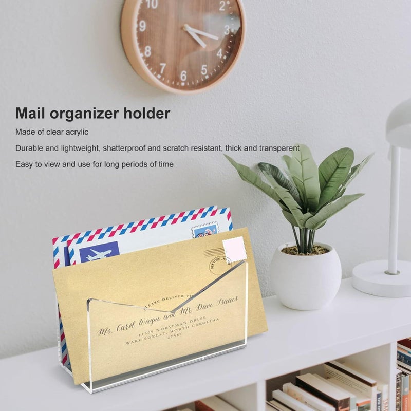Clear Acrylic Mail Organizer Countertop Standing Letter File Holder for Home Office Desk - Image 3
