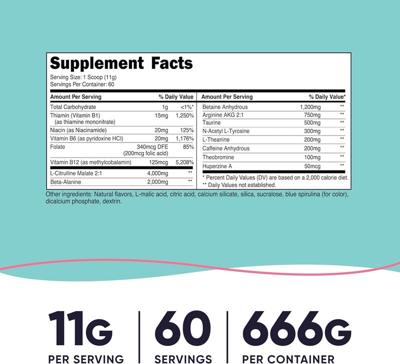 Nutricost PreWorkout Powder for Women Blue Raspberry 60 Servings - Image 2