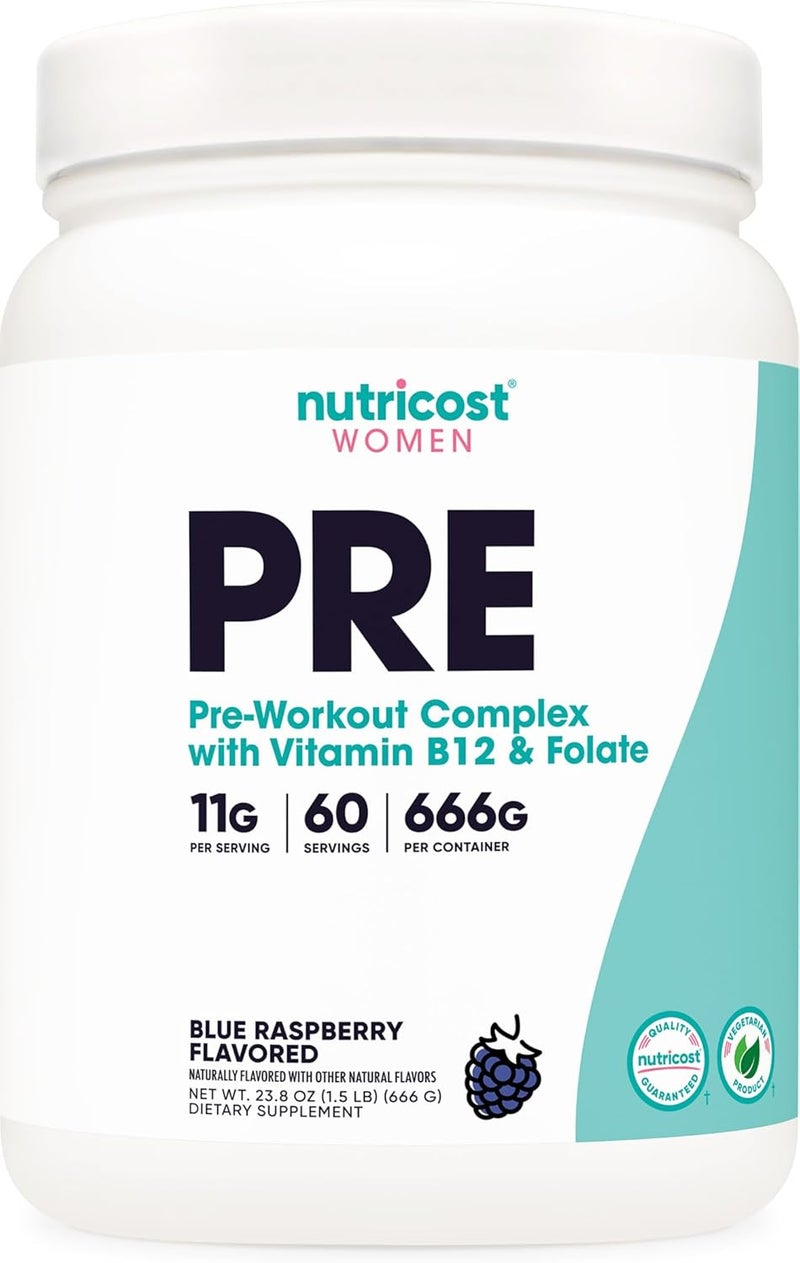 Nutricost PreWorkout Powder for Women Blue Raspberry 60 Servings - Image 1