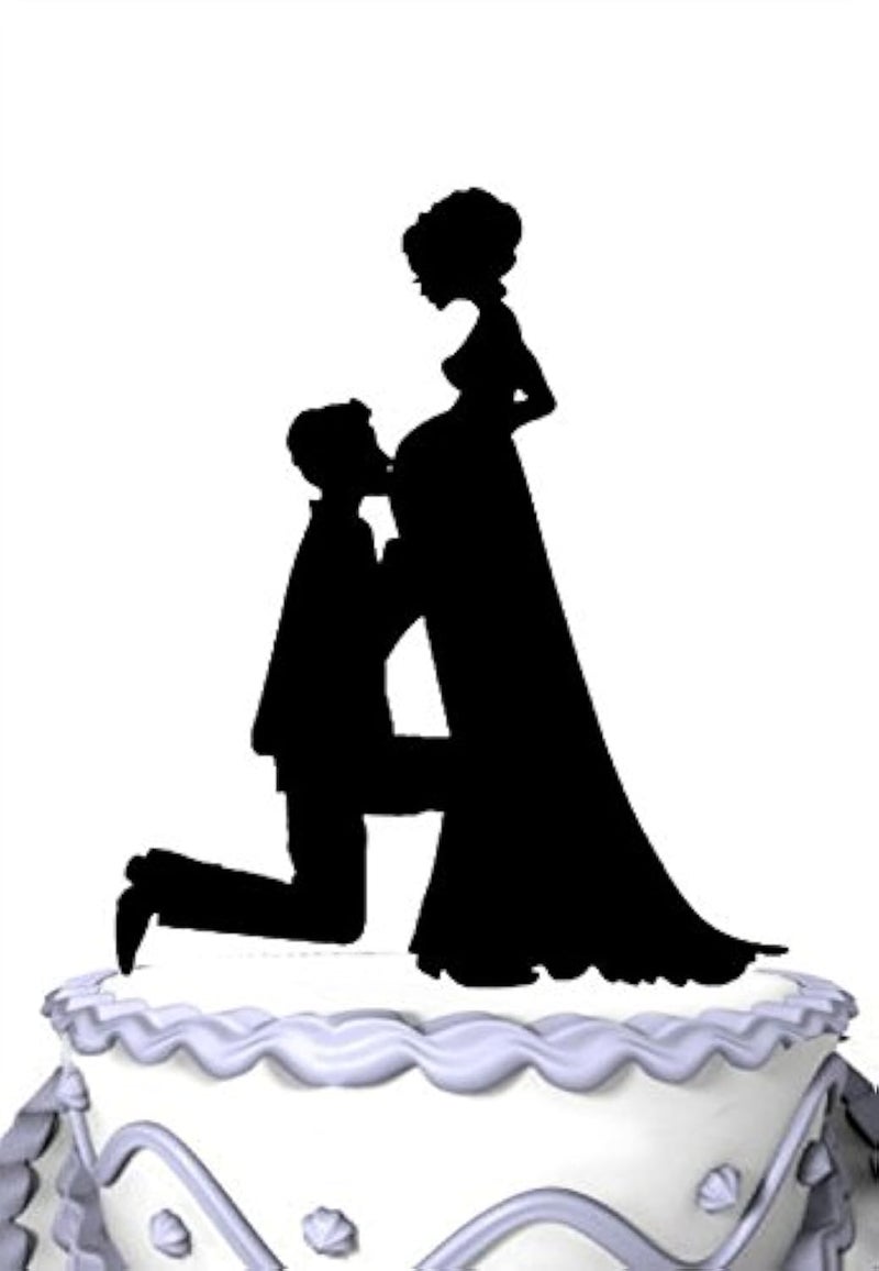 Meijiafei Pregnant Bride and Groom Silhouette Wedding Cake Topper - Image 4