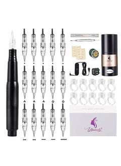 Permanent Tattoo Machine Kit with 15 Pack Eyebrow Microblading Tattoo Pen Tattoo Kit Supplies Pigment Tattoo Machine Equipment Beauty Salon for Beginners and Professional Tattoo Artists - Black