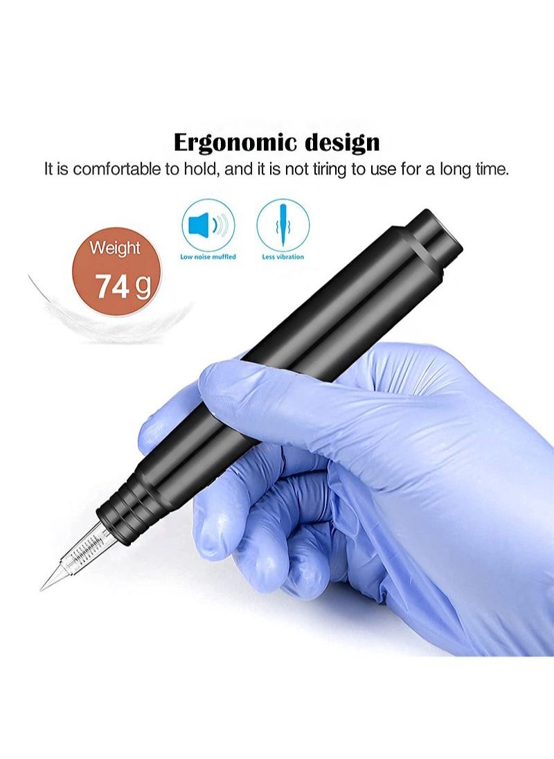 Ybeauty - Permanent Tattoo Machine Kit with 15 Pack Eyebrow Microblading Tattoo Pen Tattoo Kit Supplies Pigment Tattoo Machine Equipment Beauty Salon for Beginners and Professional Tattoo Artists - Black - Image 1