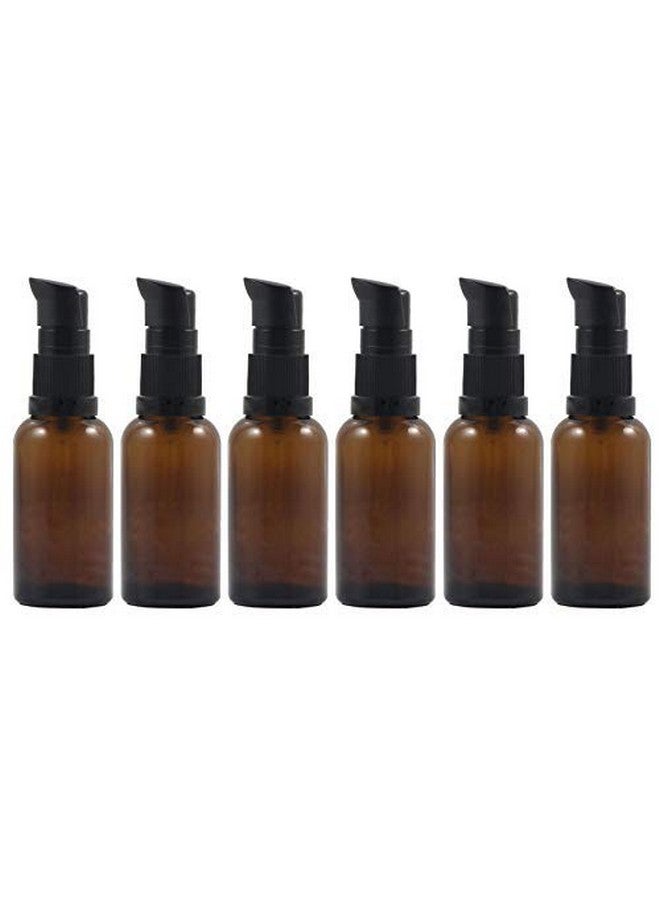 اس واي بي ال 6 قطع من زجاجات مضخة ضغط زجاجية كهرمانية فارغة قابلة لإعادة التعبئة، حاوية تخزين مستحضرات التجميل، قوارير، حامل وعاء لمستحضرات التجميل، مستحلب، مصل، 30 مل/1 أونصة - Image 3