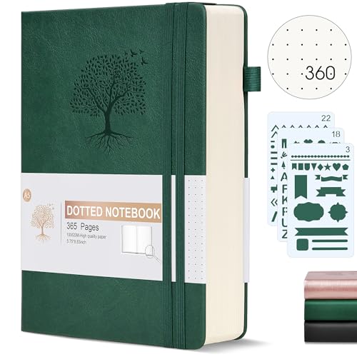 Ansopu Dotted Journal Notebook, 360 Numbered Pages Bullet Dot Grid Journal,100gsm Dot Paper Thick Hardcover Leather Journal for Writing Women Men, A5 Dotted Grid Notebooks for Work 5.75" x 8.38" Green - Image 1