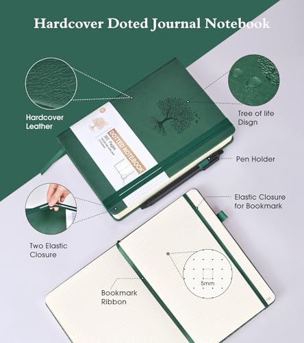 Ansopu Dotted Journal Notebook, 360 Numbered Pages Bullet Dot Grid Journal,100gsm Dot Paper Thick Hardcover Leather Journal for Writing Women Men, A5 Dotted Grid Notebooks for Work 5.75" x 8.38" Green - Image 4