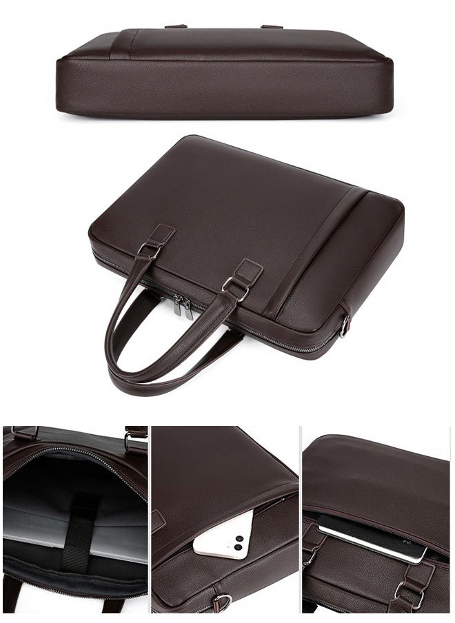 DUNISO - 15.6 Inch Laptop Bag Lightweight PU Computer Bag Travel Business Briefcase Water Resistance Shoulder Messenger Bag for Men and Women Work Office - Image 1