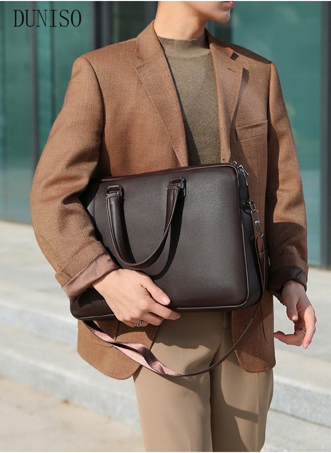 DUNISO - 15.6 Inch Laptop Bag Lightweight PU Computer Bag Travel Business Briefcase Water Resistance Shoulder Messenger Bag for Men and Women Work Office - Image 1