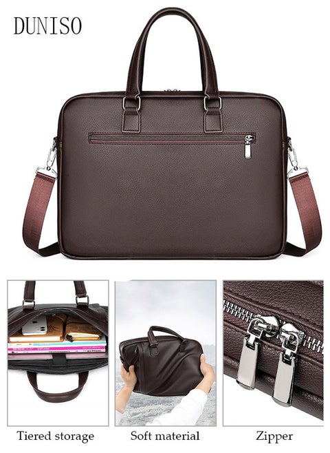 15.6 Inch Laptop Bag Lightweight PU Computer Bag Travel Business Briefcase Water Resistance Shoulder Messenger Bag for Men and Women Work Office