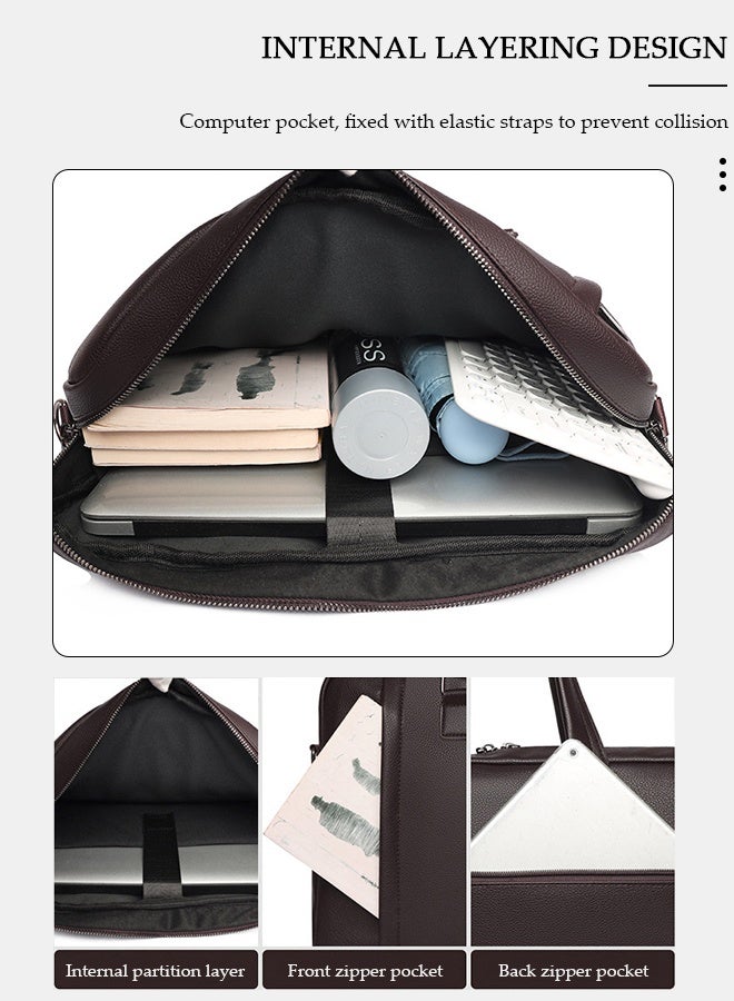 DUNISO 15.6 Inch Laptop Bag Lightweight PU Computer Bag Travel Business Briefcase Water Resistance Shoulder Messenger Bag for Men and Women Work Office - Image 3