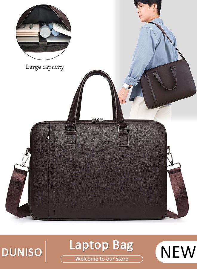 DUNISO 15.6 Inch Laptop Bag Lightweight PU Computer Bag Travel Business Briefcase Water Resistance Shoulder Messenger Bag for Men and Women Work Office - Image 1