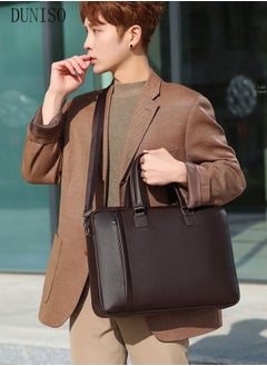 DUNISO 15.6 Inch Laptop Bag Lightweight PU Computer Bag Travel Business Briefcase Water Resistance Shoulder Messenger Bag for Men and Women Work Office  - Image 2