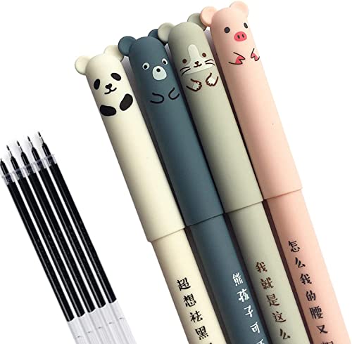 PEXIZUAN 4 Pcs/set Kawaii Pig Bear Cat Mouse Erasable Gel Pen School Office Supplies Stationery Gift 0.35mm Blue Black Ink 4 Pcs/set(blue 4pcs) - Image 1