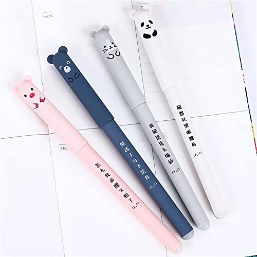 PEXIZUAN 4 Pcs/set Kawaii Pig Bear Cat Mouse Erasable Gel Pen School Office Supplies Stationery Gift 0.35mm Blue Black Ink 4 Pcs/set(blue 4pcs) - Image 3
