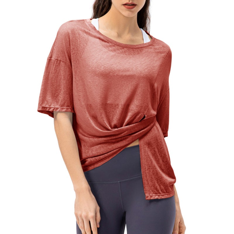 Oversized T-shirt: Small Dark Red Thin Lightweight Breathable Fabric - Slit Design Sports T-shirt for Running Yoga Workout Lounging - Image 1
