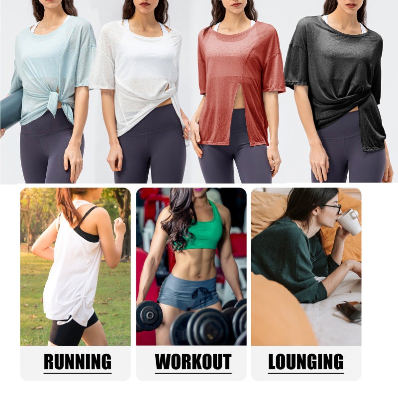 Oversized T-shirt: Small Dark Red Thin Lightweight Breathable Fabric - Slit Design Sports T-shirt for Running Yoga Workout Lounging - Image 5