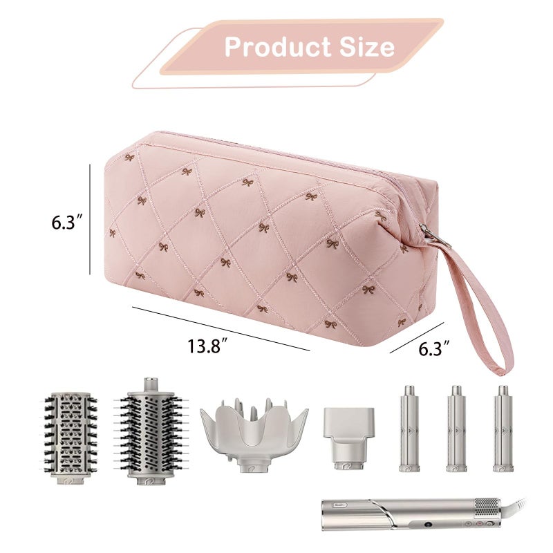 Hair Tool Organizer, Large Waterproof Quilted Travel Bag with Bow Pattern, Heat Resistant Portable Storage Case for Dyson Airwrap, Shark FlexStyle, Curling Irons, Revlon, Pink - Image 3