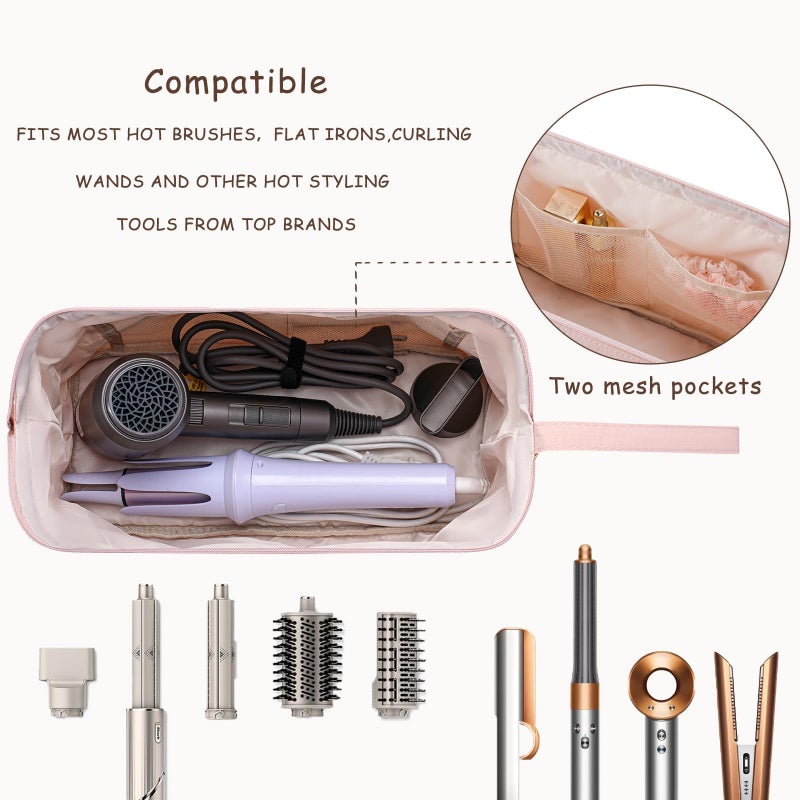Hair Tool Organizer, Large Waterproof Quilted Travel Bag with Bow Pattern, Heat Resistant Portable Storage Case for Dyson Airwrap, Shark FlexStyle, Curling Irons, Revlon, Pink - Image 5