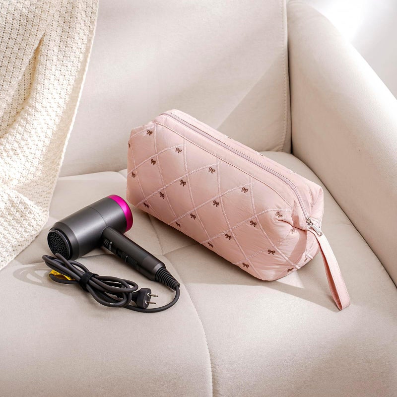 Hair Tool Organizer, Large Waterproof Quilted Travel Bag with Bow Pattern, Heat Resistant Portable Storage Case for Dyson Airwrap, Shark FlexStyle, Curling Irons, Revlon, Pink - Image 2
