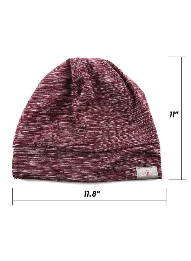 greatremy Beanie Silky Satin Lined Hair Bonnet Sleep Capadjustable Elastic Band Slouchy Cotton Hat For Women Sleeping Natural Curly Hair Wine Red  - Image 4