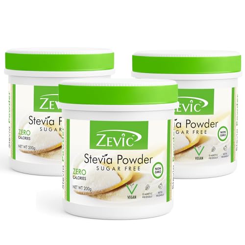 Zevic Stevia Sugar Free Powder | Zero Calories & Vegan | 100% Natural Stevia Sweetener Sugar Free White Powder | Keto & Diabetic Friendly Sweetener - 200g (Pack of 3) - Image 1