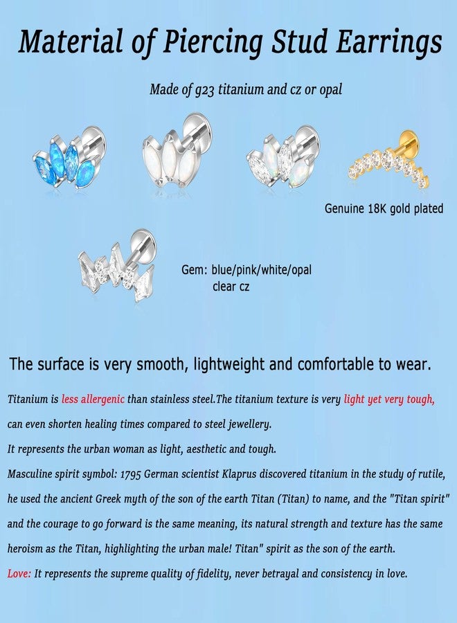 Lantine Cz Climber Helix Piercing Jewelry G23 Titanium 16g Flat Back Stud Earrings Climber Labret Cartilage Tragus Daith Piercing Jewelry 8mm - Image 4
