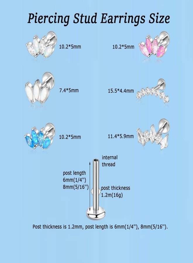 Lantine Cz Climber Helix Piercing Jewelry G23 Titanium 16g Flat Back Stud Earrings Climber Labret Cartilage Tragus Daith Piercing Jewelry 8mm - Image 3