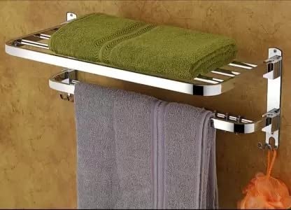 Filox New Look Stainless Steel 304 Grade Dual Folding Towel Rack for Bathroom Silver Towel Holder Towel Rack for Bathroom Towel Hanger for Bathroom Cloth Hanger for Bathroom