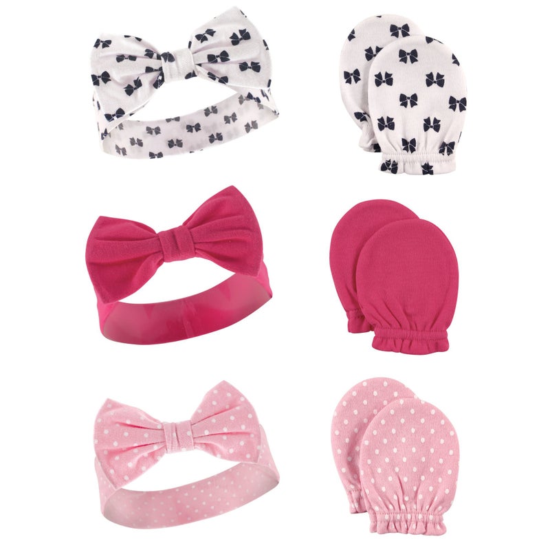 hudson baby Hudson Baby Unisex Baby Cotton Headband and Scratch Mitten Set Bows 06 Months 