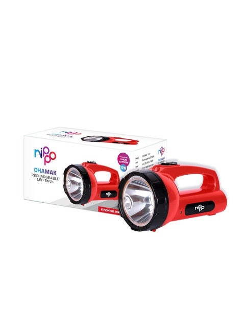 Nippo Chamak 5W LED Rechargeable Torch Upto 10 Hours Backup Warranty 3 Modes Dual Charging Emergency Flashlight for Outdoor Activities ABS