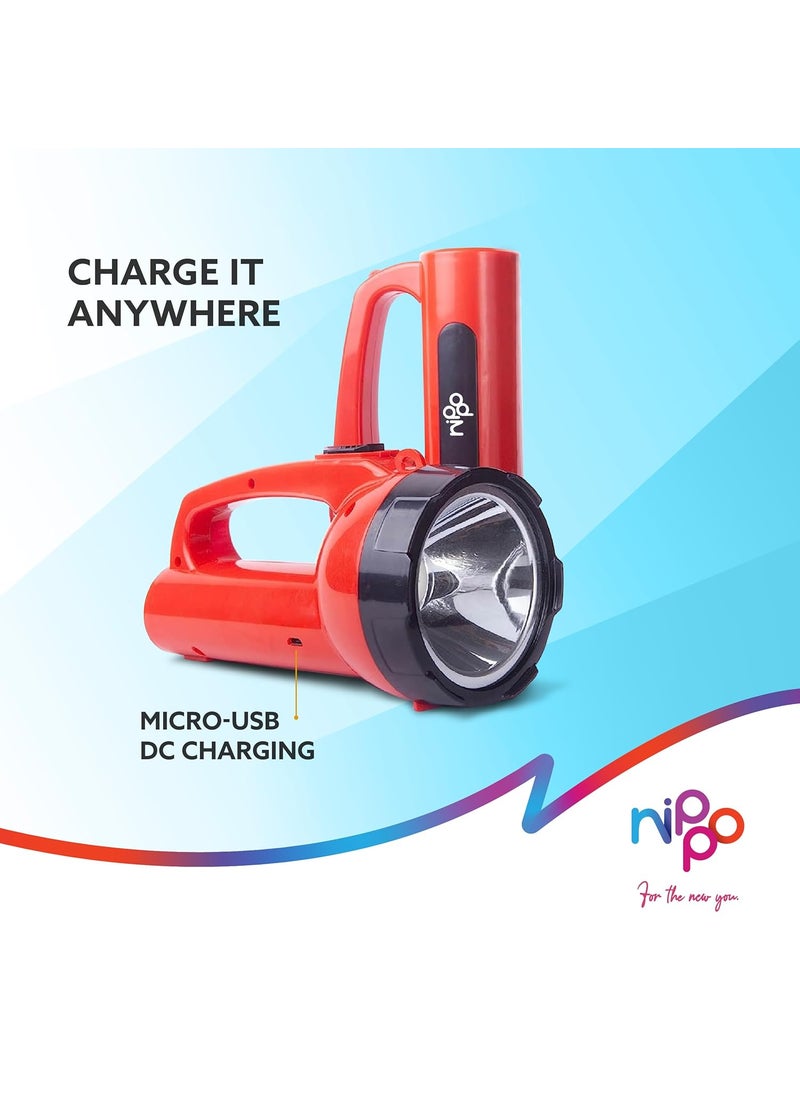 Nippo Nippo Chamak 5W LED Rechargeable Torch Upto 10 Hours Backup Warranty 3 Modes Dual Charging Emergency Flashlight for Outdoor Activities ABS  - Image 5