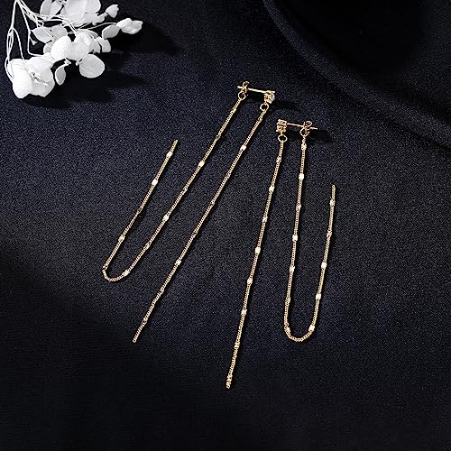 SLUYNZ Solid 925 Sterling Silver 6.3inch Long Chain Earrings Dangle for Women Teen Girls Line Dangle Earrings Chain Backs (B-Gold Plated) - Image 5