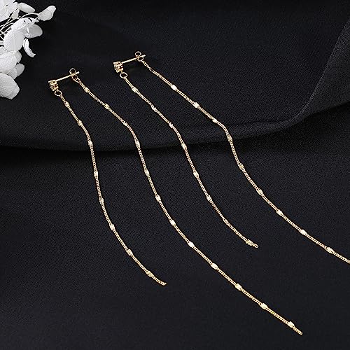 SLUYNZ Solid 925 Sterling Silver 6.3inch Long Chain Earrings Dangle for Women Teen Girls Line Dangle Earrings Chain Backs (B-Gold Plated) - Image 4